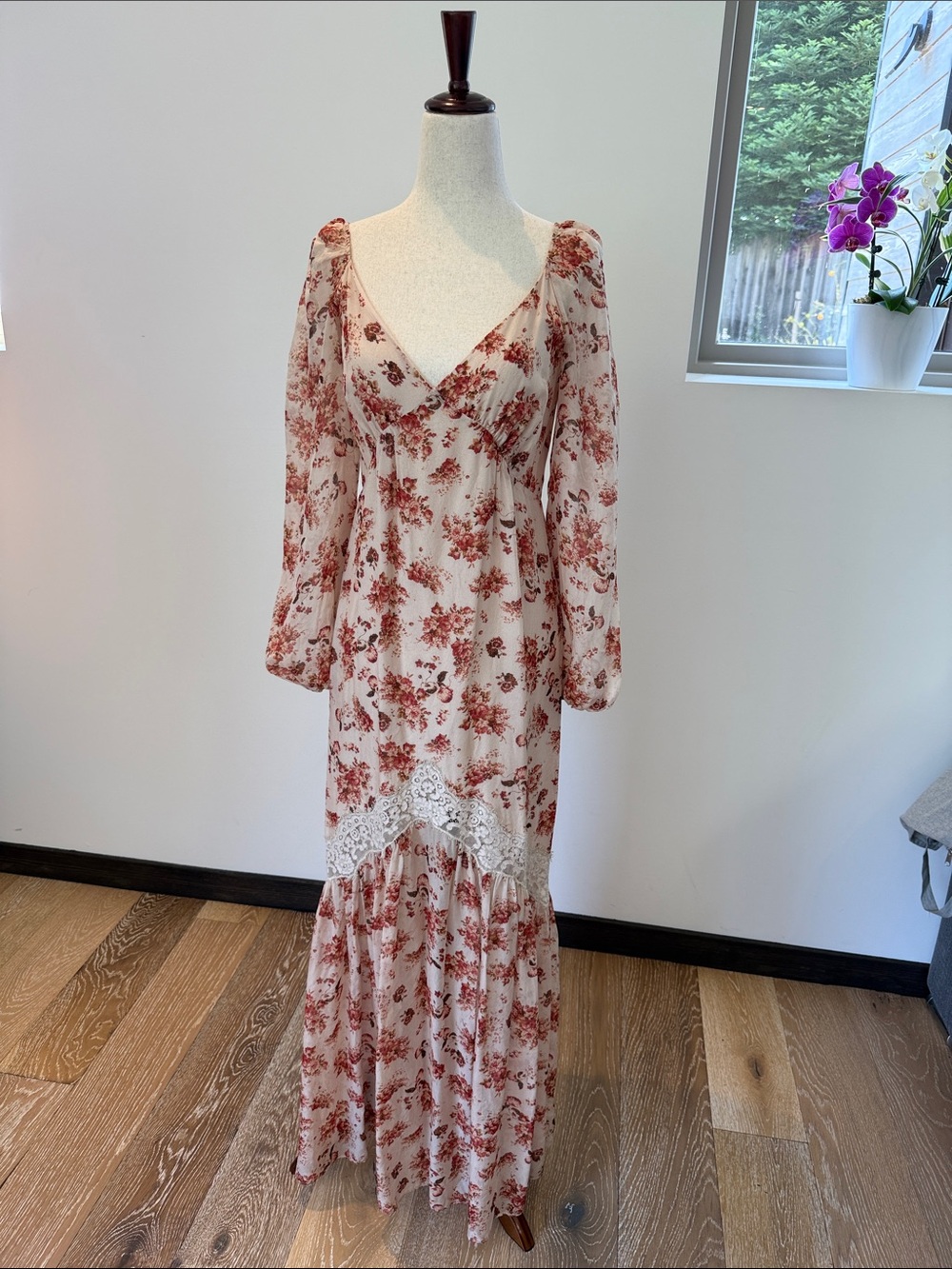 Cami NYC Floral Lace-Trim Maxi Dress in Cream and Rust